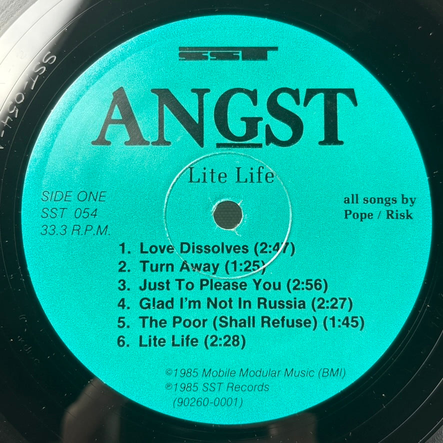 Angst / Lite Life (12" vinyl LP, 1985, Used, NM condition)