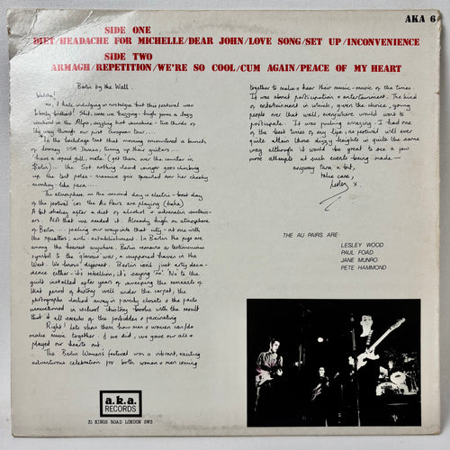 Au Pairs / Live in Berlin (12" vinyl LP, 1983, Used, VG+ condition)